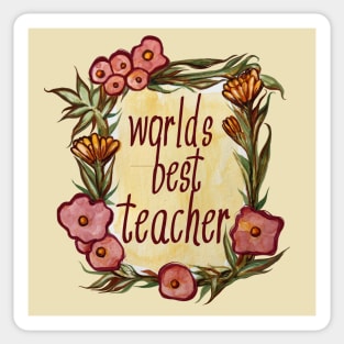 Worlds Best Teacher Vintage Flowers Sticker